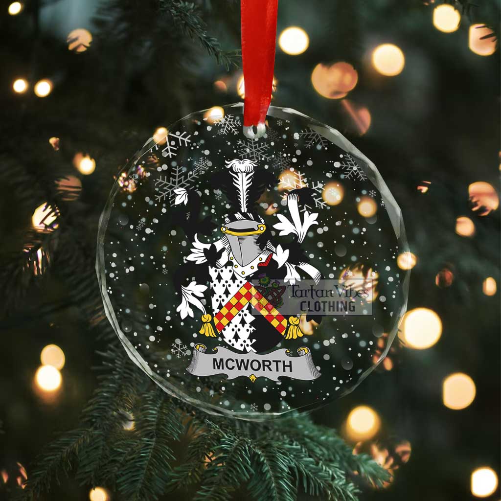 McWorth Irish Clan Christmas Glass Ornament with Coat of Arms - 2D-tartanvibesclothing