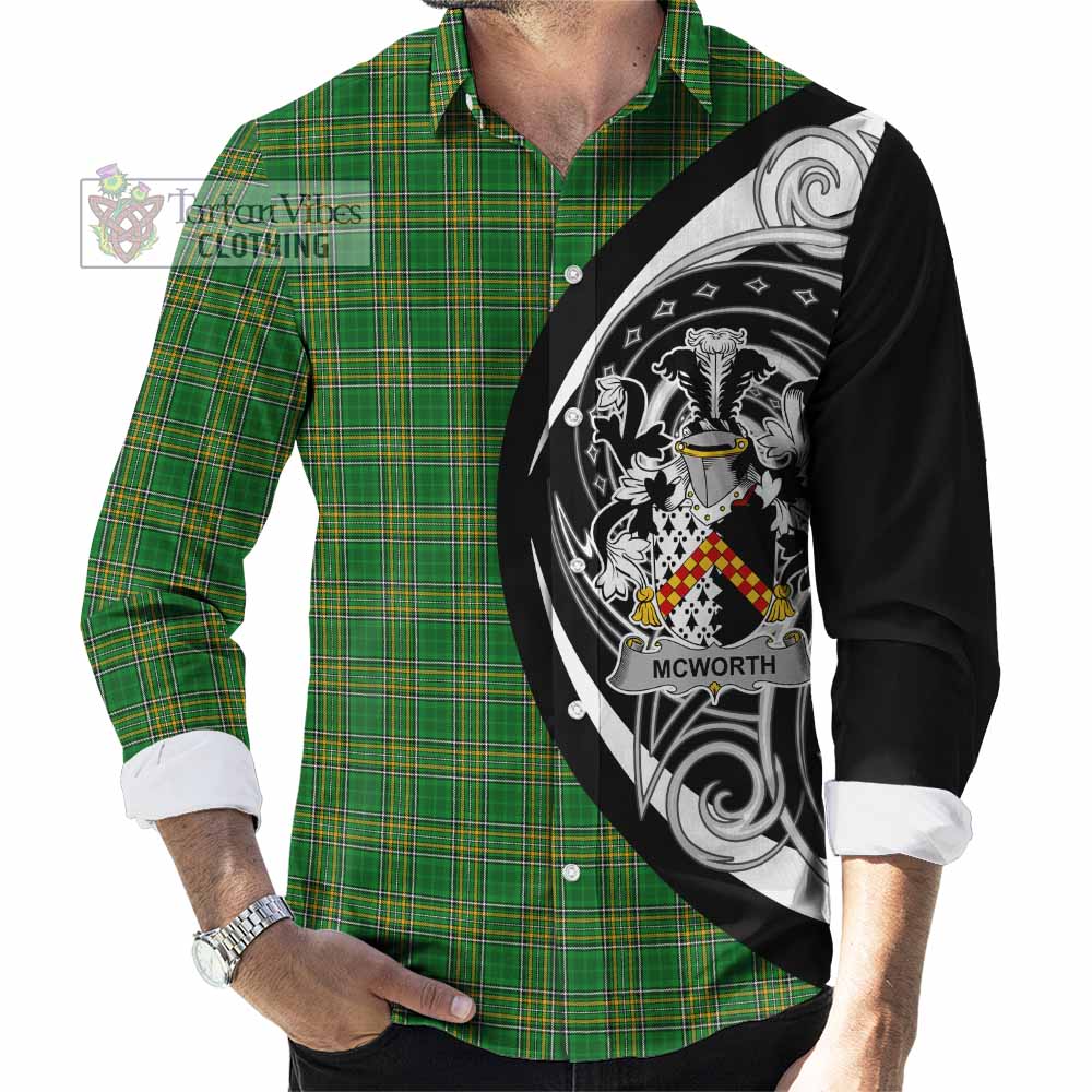 Tartan Vibes Clothing McWorth Irish Clan Long Sleeve Button Shirt Celtic Circle Style