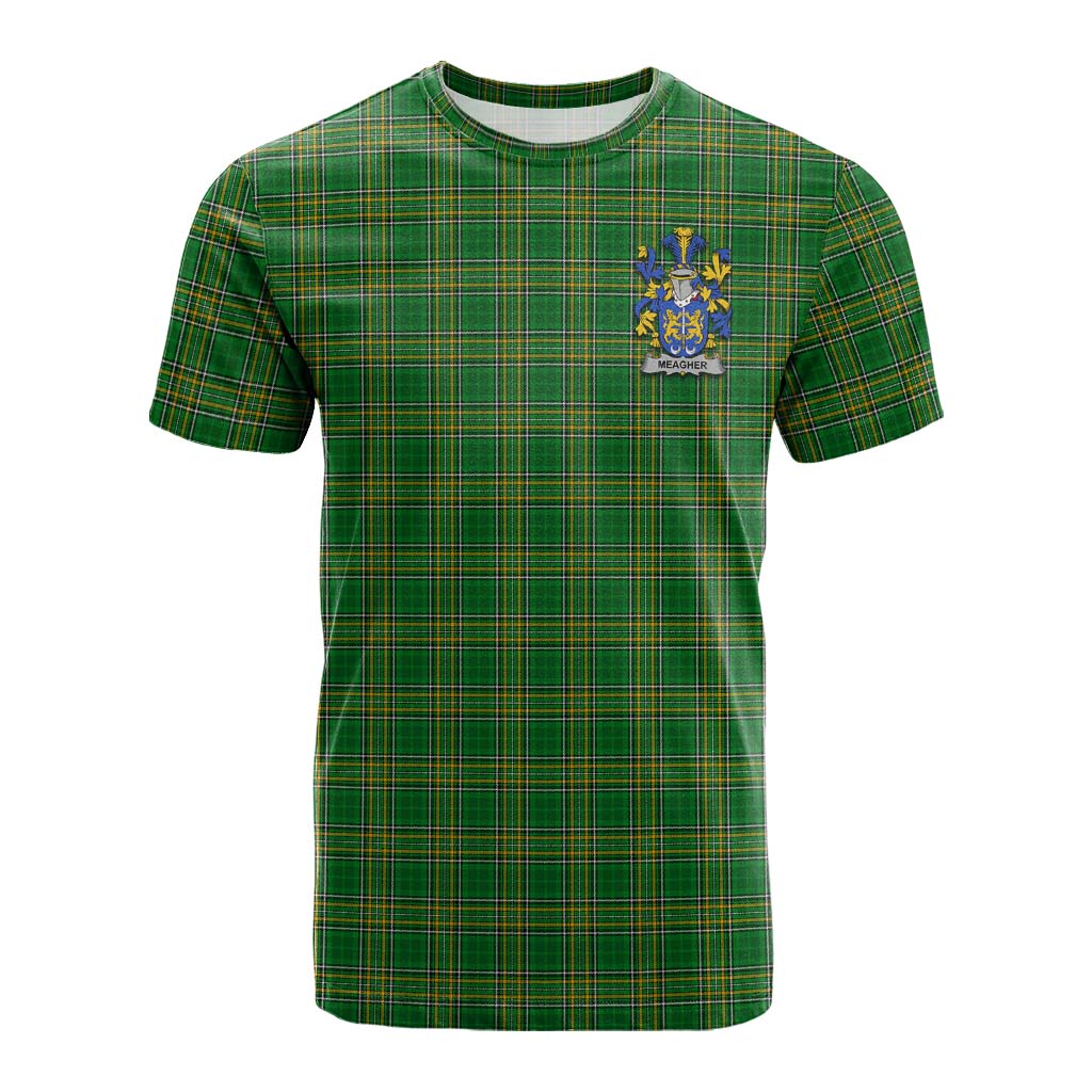 Tartan Vibes Clothing Meagher Irish Clan Tartan Cotton T-shirt with Coat of Arms