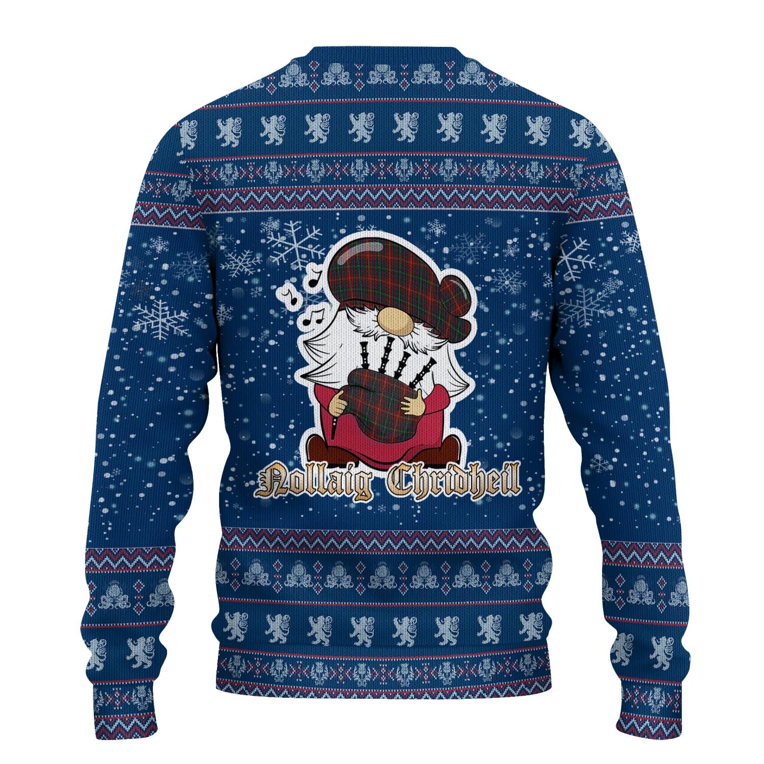 Meath County Ireland Clan Christmas Family Knitted Sweater with Funny Gnome Playing Bagpipes - Tartanvibesclothing