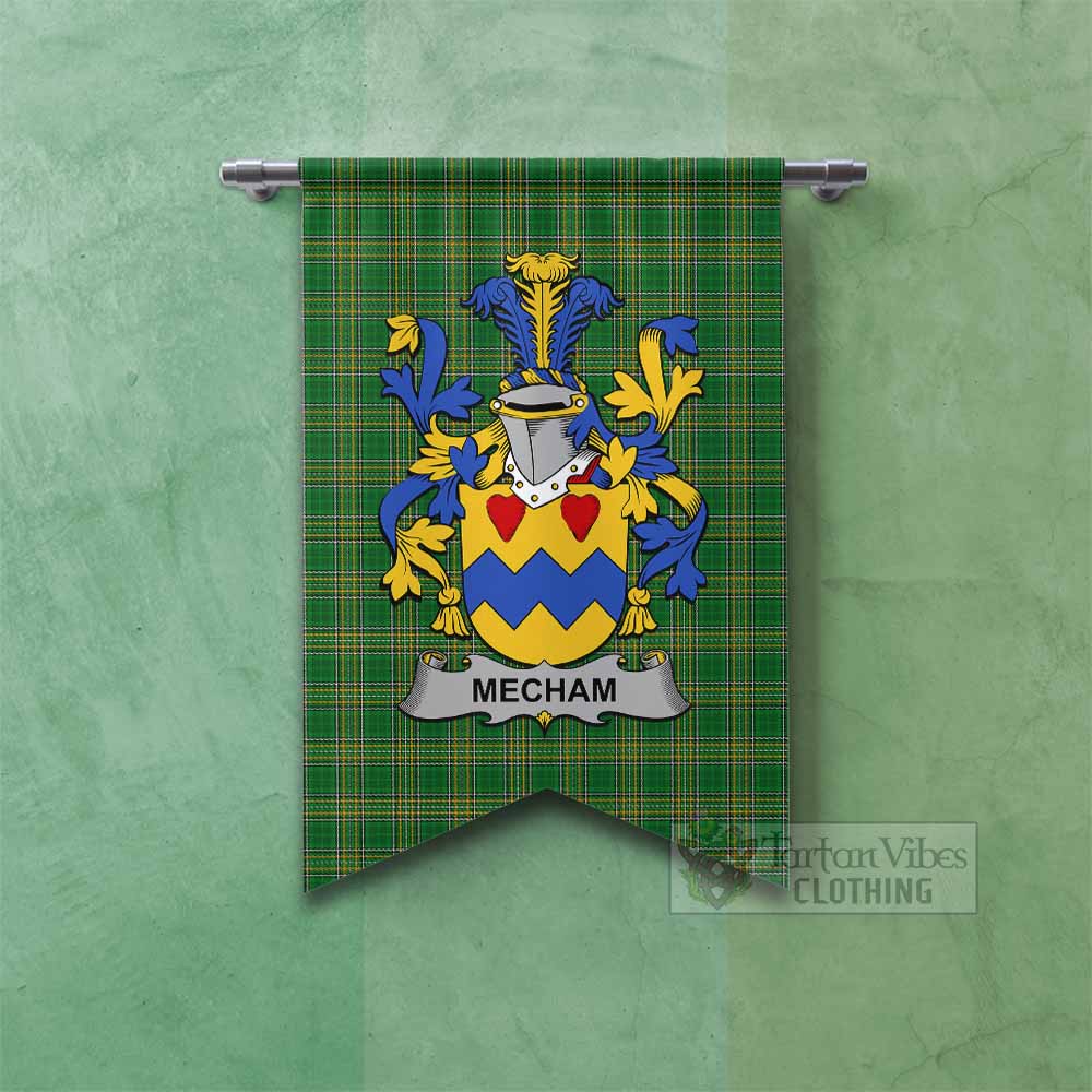 Mecham Irish Clan Tartan Gonfalon, Tartan Banner with Coat of Arms Fishtail - Tartan Vibes Clothing