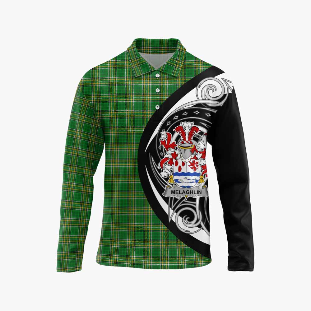 Tartan Vibes Clothing Melaghlin Irish Clan Long Sleeve Polo Shirt Celtic Circle Style
