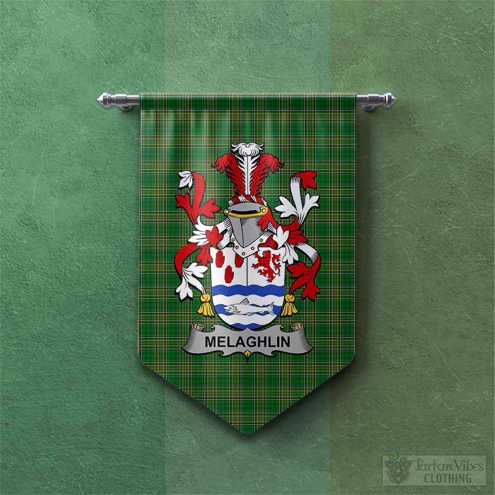 Tartan Vibes Clothing Melaghlin Irish Clan Tartan Gonfalon, Tartan Banner with Coat of Arms