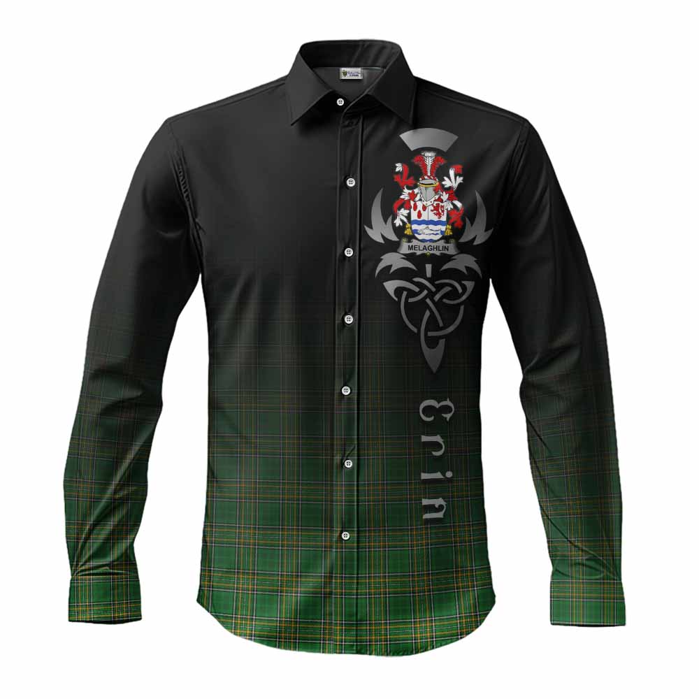 Melaghlin Irish Clan Long Sleeve Button Shirt with Coat of Arms Erin Go Bragh Celtic Inspired Men's Shirt S - Tartan Vibes Clothing