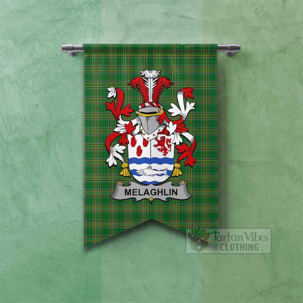 Tartan Vibes Clothing Melaghlin Irish Clan Tartan Gonfalon, Tartan Banner with Coat of Arms
