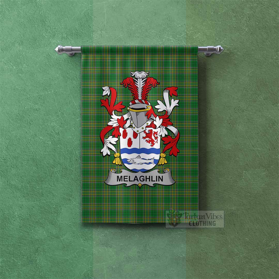 Tartan Vibes Clothing Melaghlin Irish Clan Tartan Gonfalon, Tartan Banner with Coat of Arms
