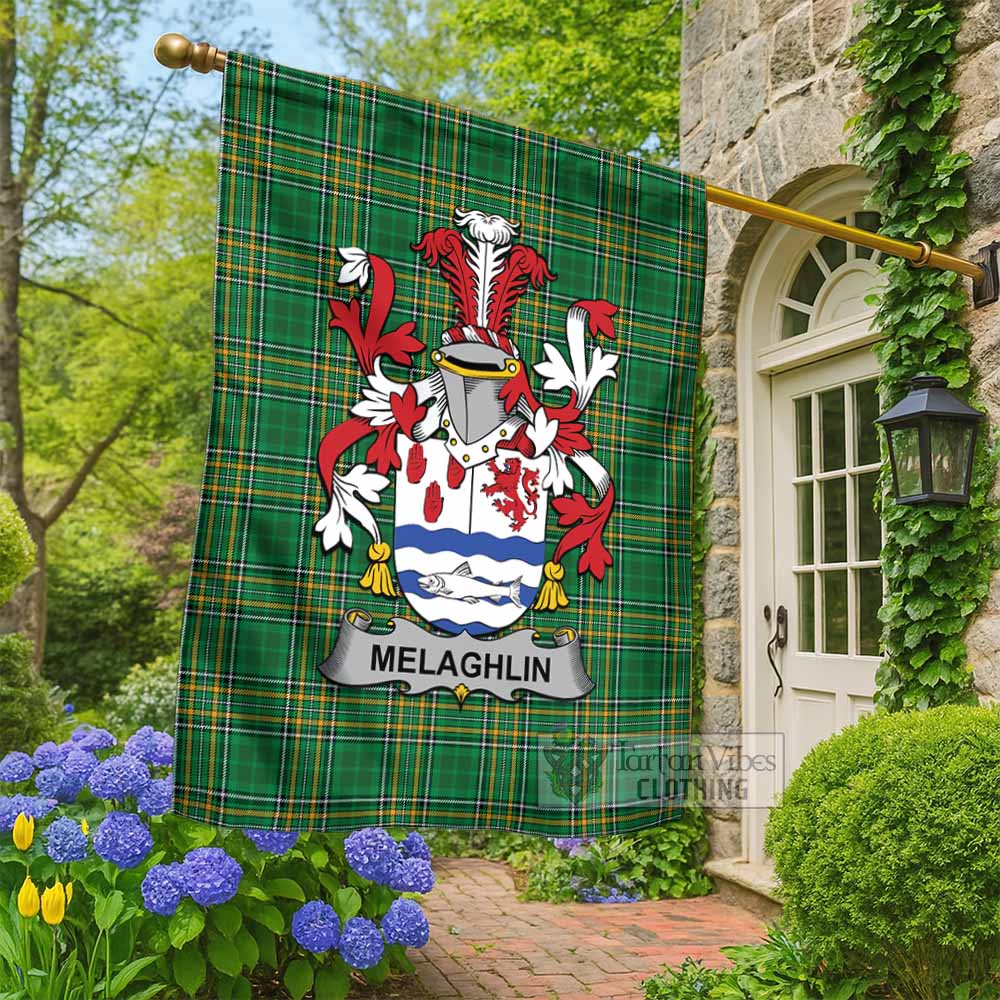 Melaghlin Irish Clan Tartan Flag with Coat of Arms