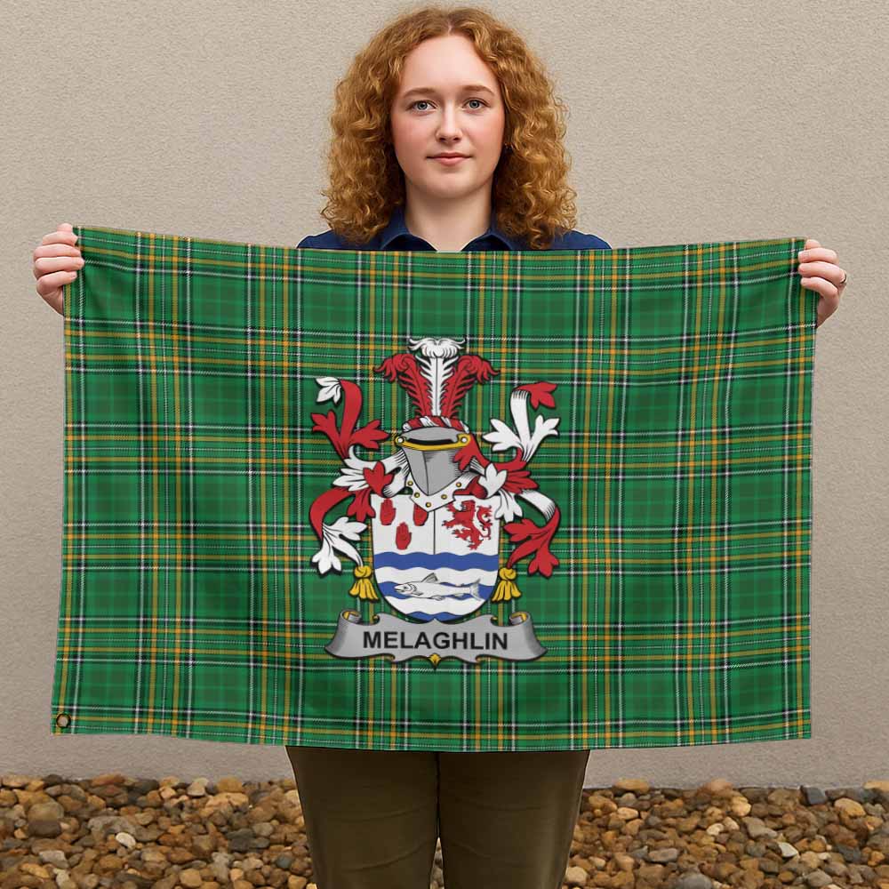 Tartan Vibes Clothing Melaghlin Irish Clan Tartan House Flag with Coat of Arms