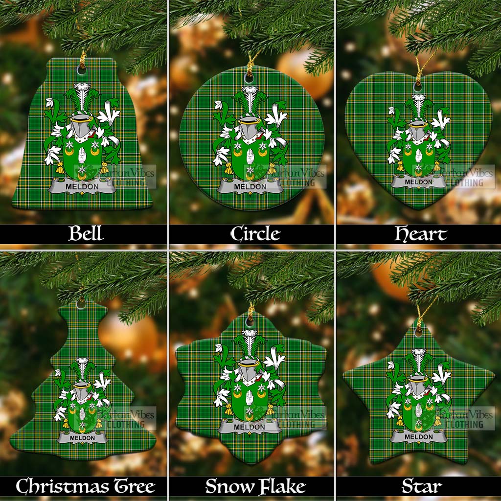Tartan Vibes Clothing Meldon Irish Clan Tartan Christmas Ceramic Ornament with Coat of Arms