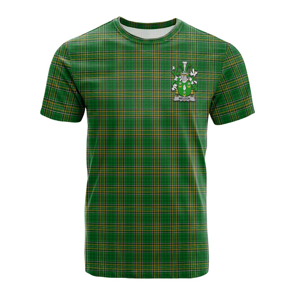 Tartan Vibes Clothing Meldon Irish Clan Tartan Cotton T-shirt with Coat of Arms