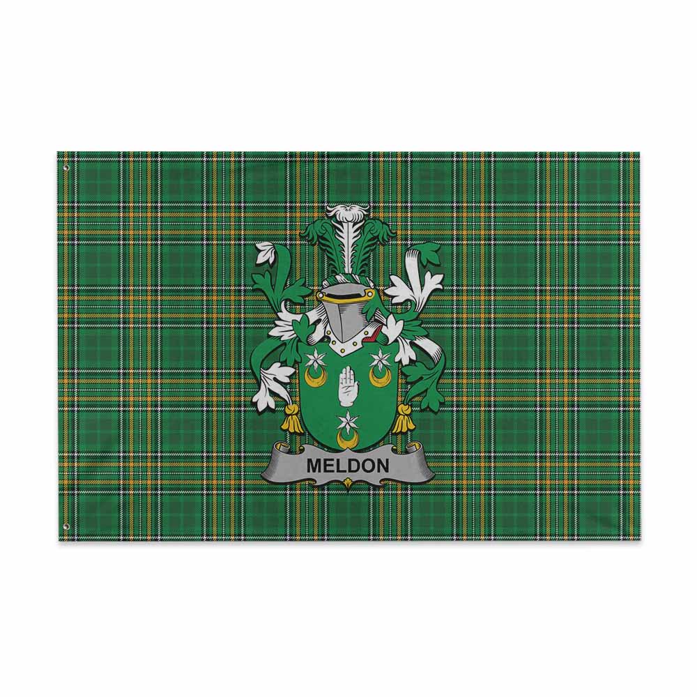 Tartan Vibes Clothing Meldon Irish Clan Tartan House Flag with Coat of Arms