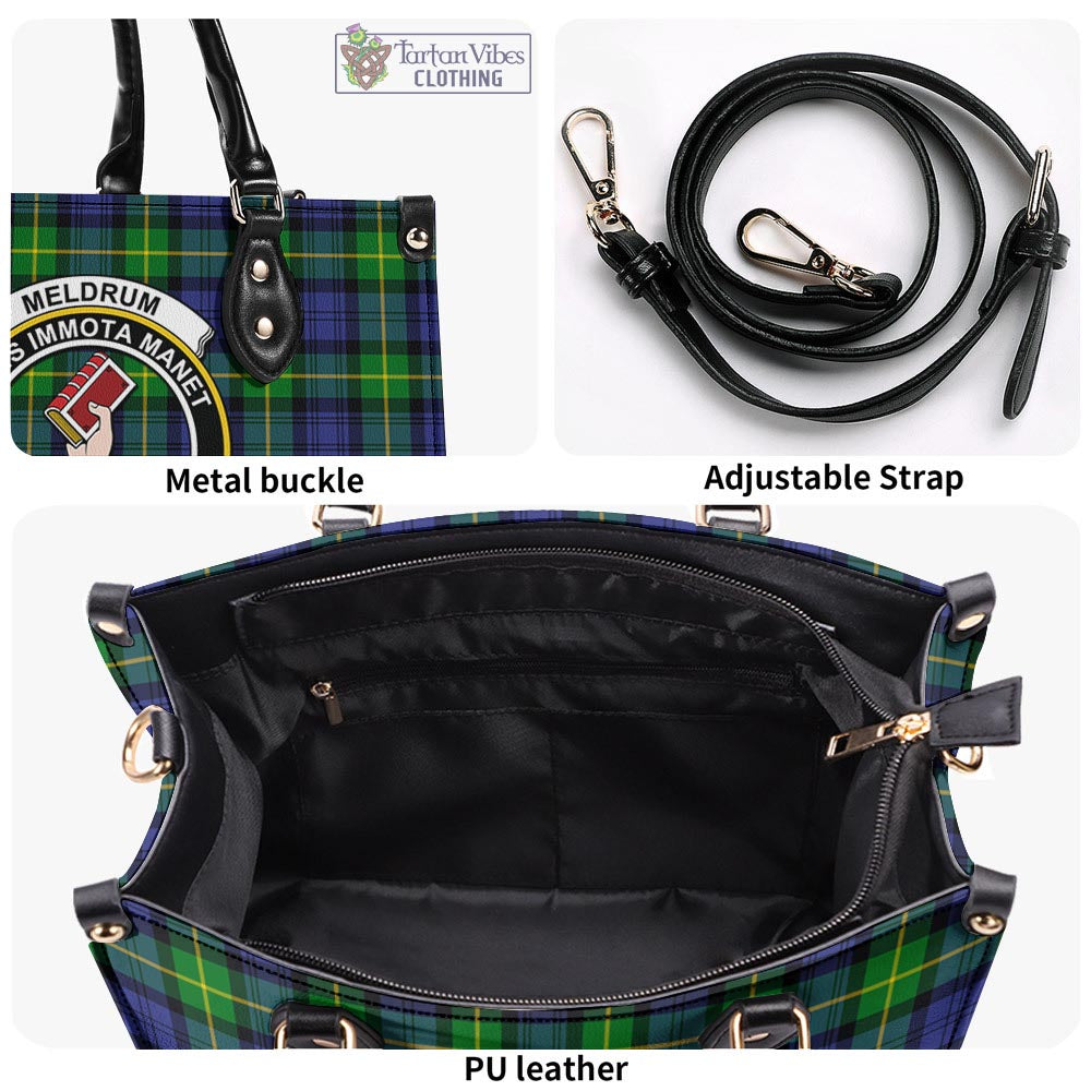 Meldrum Tartan Luxury Leather Handbags with Family Crest - Tartan Vibes Clothing