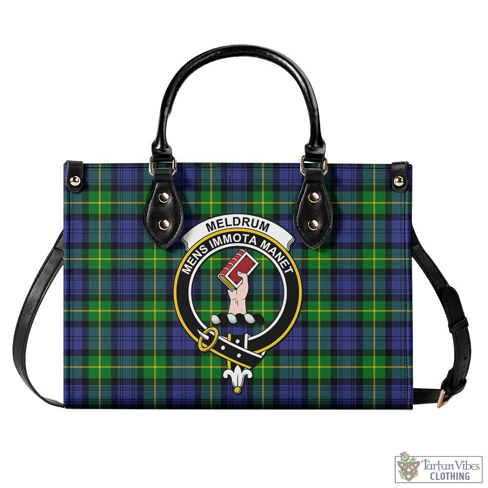 Meldrum Tartan Luxury Leather Handbags with Family Crest - Tartan Vibes Clothing
