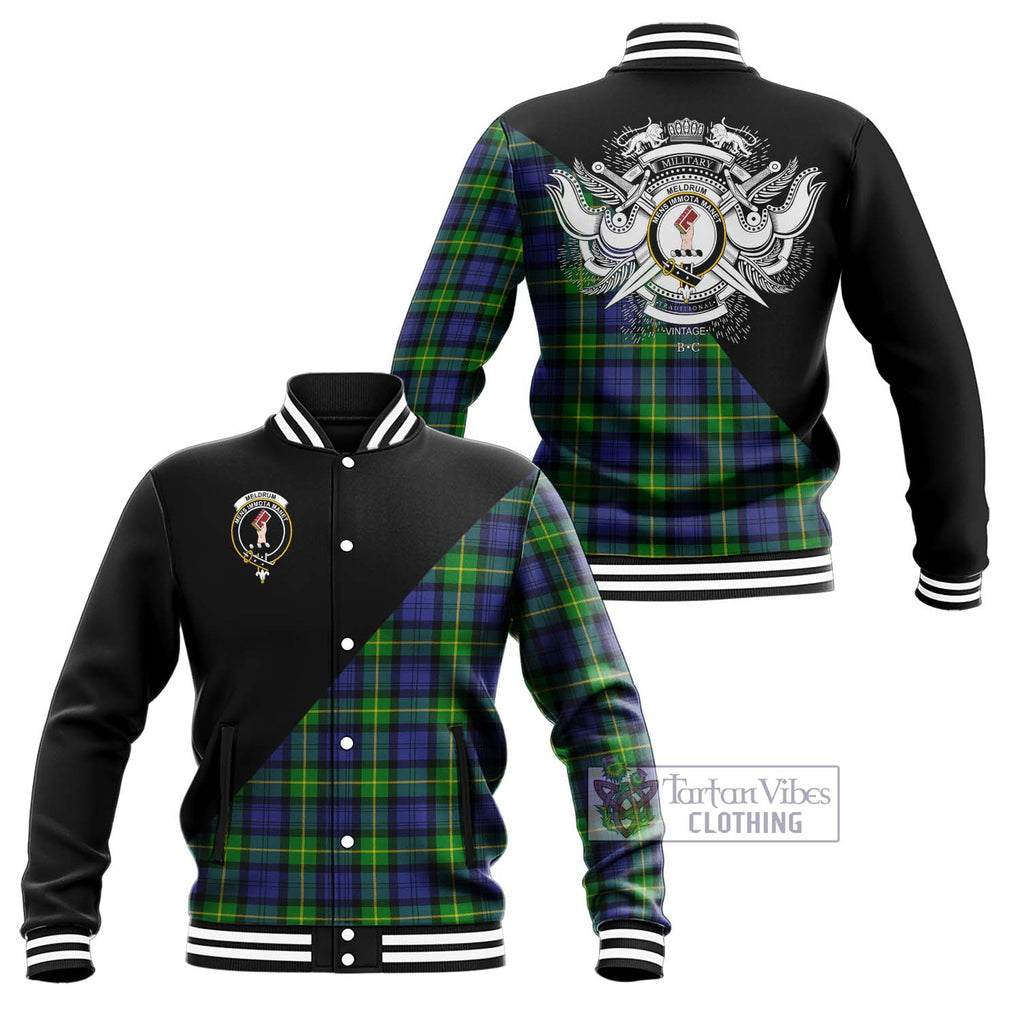 Meldrum Tartan Baseball Jacket with Family Crest and Military Logo Style Unisex - Tartan Vibes Clothing