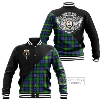 Meldrum Tartan Baseball Jacket with Family Crest and Military Logo Style Unisex - Tartan Vibes Clothing