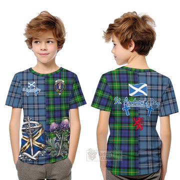 Meldrum Tartan Kid T-Shirt Happy St. Andrew's Day Half Tartan Style Youth XL Size14 - Tartan Vibes Clothing