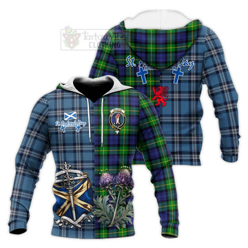 Meldrum Tartan Knitted Hoodie Happy St. Andrew's Day Half Tartan Style Unisex Knitted Pullover Hoodie - Tartan Vibes Clothing