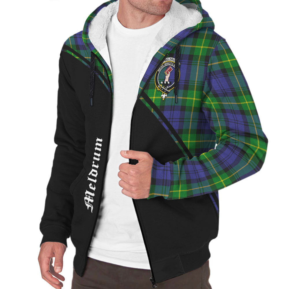 Meldrum Tartan Sherpa Hoodie with Family Crest Curve Style Unisex - Tartan Vibes Clothing