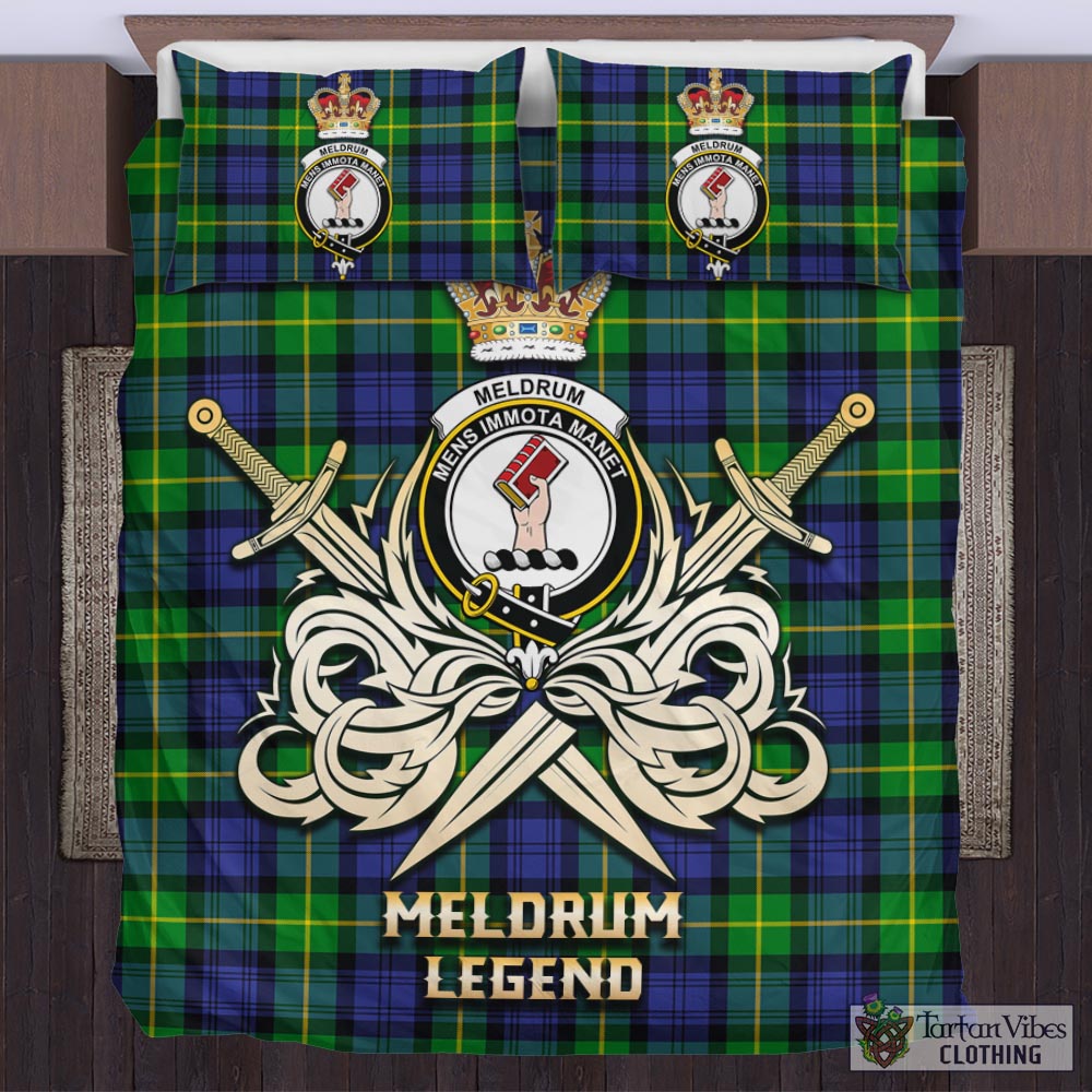 Tartan Vibes Clothing Meldrum Tartan Bedding Set with Clan Crest and the Golden Sword of Courageous Legacy