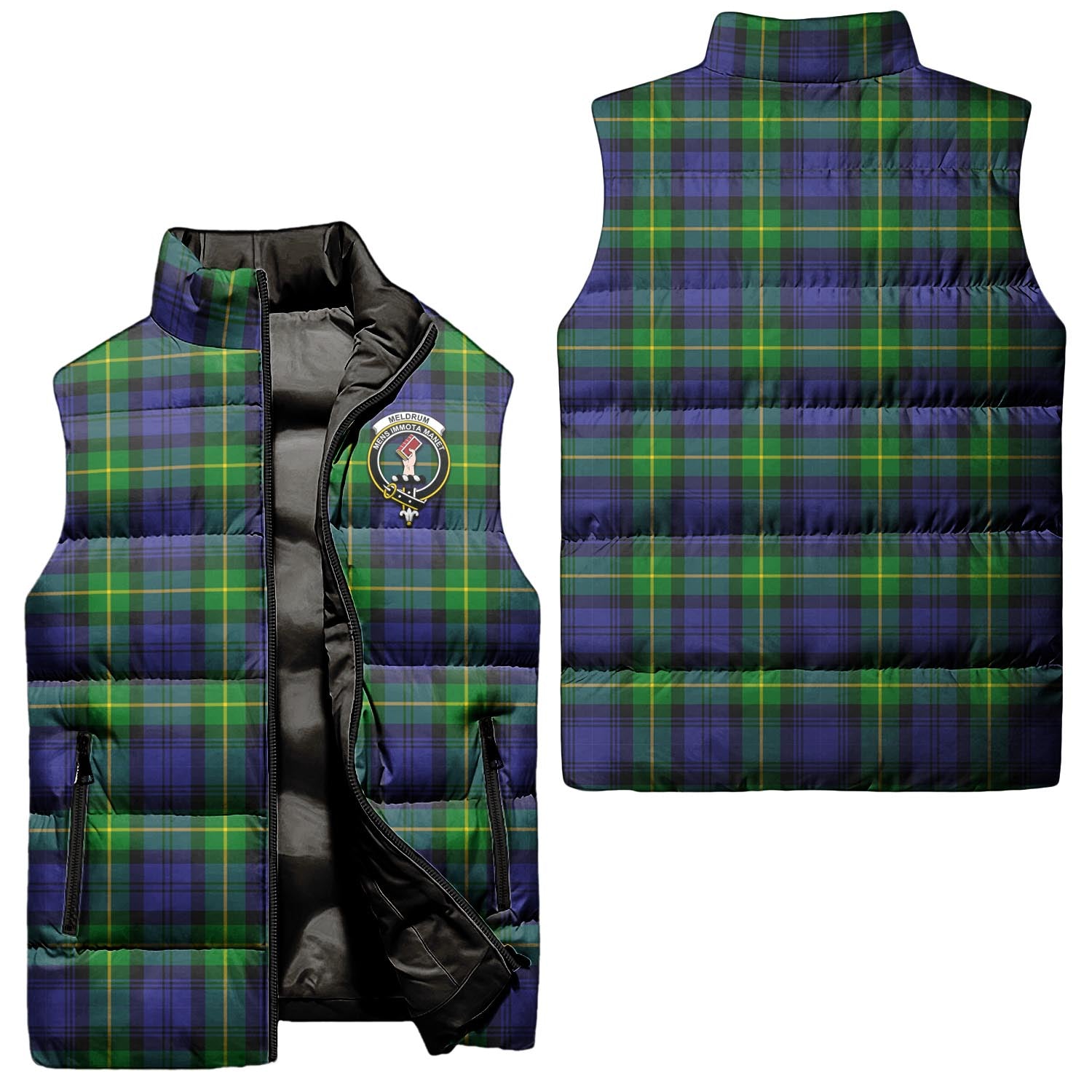 Meldrum Tartan Sleeveless Puffer Jacket with Family Crest Unisex - Tartan Vibes Clothing