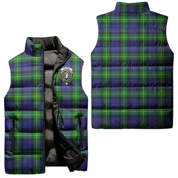 Meldrum Tartan Sleeveless Puffer Jacket with Family Crest Unisex - Tartan Vibes Clothing