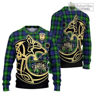 Meldrum Tartan Ugly Sweater with Family Crest Celtic Wolf Style Unisex - Tartan Vibes Clothing