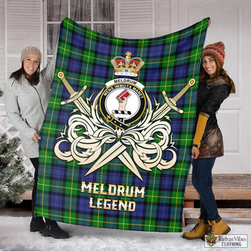 Meldrum Tartan Blanket with Clan Crest and the Golden Sword of Courageous Legacy X-Large 59 x 79 inches 150 x 200 cm - Tartan Vibes Clothing