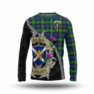 Meldrum Tartan Family Crest Long Sleeve T-Shirt Lion Rampant Royal Thistle Shield Celtic Inspired Unisex - Tartan Vibes Clothing