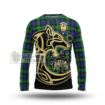 Meldrum Tartan Long Sleeve T-Shirt with Family Crest Celtic Wolf Style Unisex - Tartan Vibes Clothing