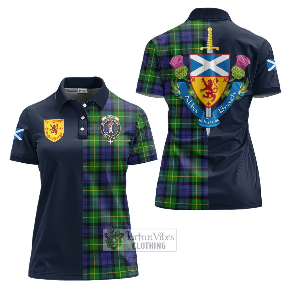 Meldrum Tartan Women's Polo Shirt Alba with Scottish Lion Royal Arm Half Style Women - Tartan Vibes Clothing
