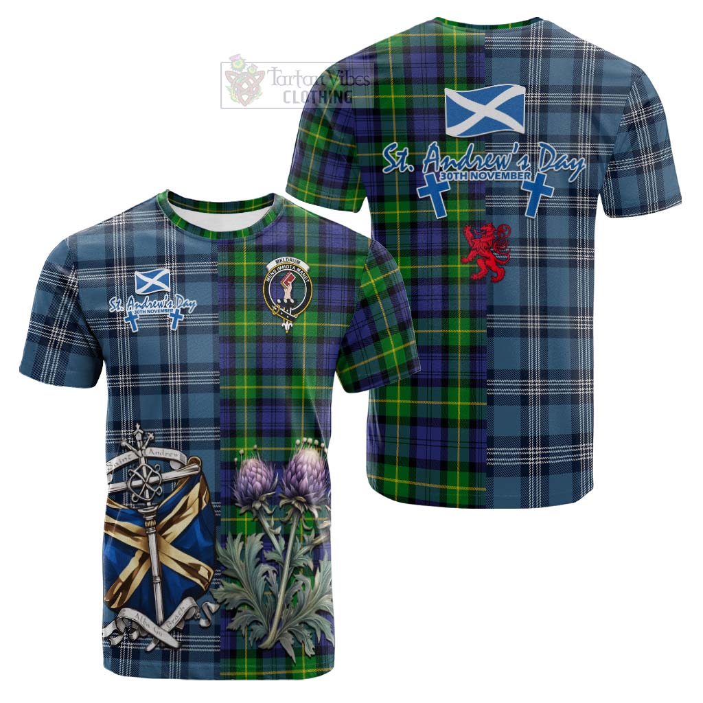 Meldrum Tartan Cotton T-shirt Happy St. Andrew's Day Half Tartan Style Kid's Shirt - Tartan Vibes Clothing
