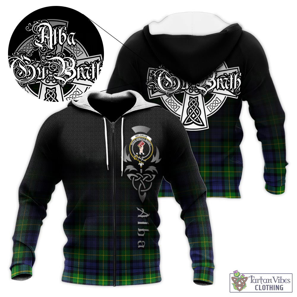 Meldrum Tartan Knitted Hoodie Featuring Alba Gu Brath Family Crest Celtic Inspired Unisex - Tartan Vibes Clothing