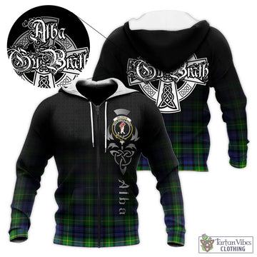 Meldrum Tartan Knitted Hoodie Featuring Alba Gu Brath Family Crest Celtic Inspired Unisex - Tartan Vibes Clothing