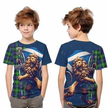Meldrum Tartan Family Crest Kid T-Shirt with Scottish Majestic Lion Youth XL Size14 - Tartan Vibes Clothing