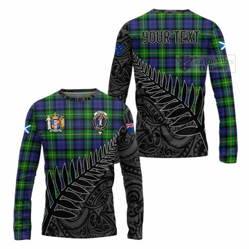Meldrum Crest Tartan Long Sleeve T-Shirt with New Zealand Silver Fern Half Style Unisex - Tartan Vibes Clothing