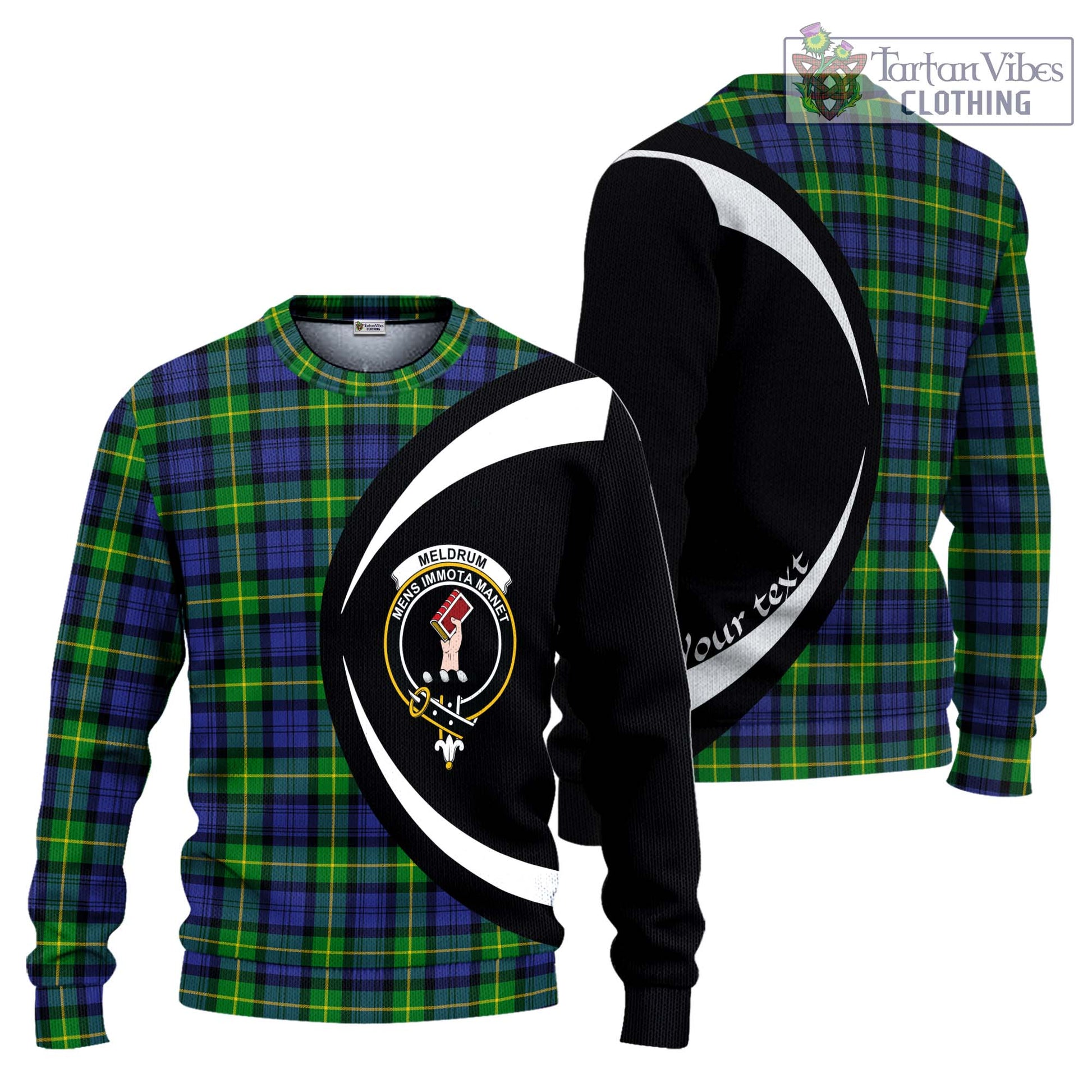 Meldrum Tartan Ugly Sweater with Family Crest Circle Style Unisex - Tartan Vibes Clothing