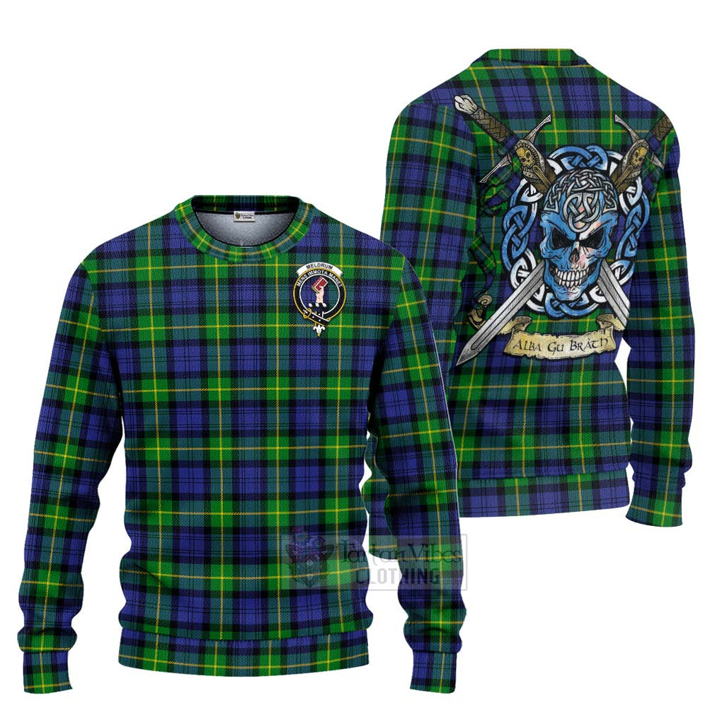 Meldrum Tartan Ugly Sweater with Family Crest Celtic Skull Style Unisex - Tartan Vibes Clothing