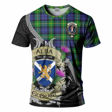 Meldrum Tartan Family Crest T-Shirt Lion Rampant Royal Thistle Shield Celtic Inspired Kid's Shirt - Tartan Vibes Clothing