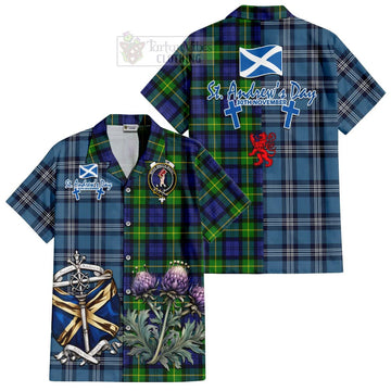 Meldrum Tartan Hawaiian Shirt Happy St. Andrew's Day Half Tartan Style Kid - Tartan Vibes Clothing