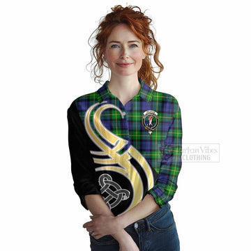 Meldrum Tartan Women's Casual Shirt with Family Crest and Celtic Symbol Style Female - Tartan Vibes Clothing
