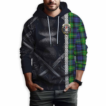 Meldrum Tartan Hoodie with Family Crest Cross Sword Thistle Celtic Vibes Pullover Hoodie - Tartan Vibes Clothing