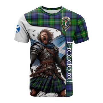 Tartan Vibes Clothing Meldrum Crest Tartan Cotton T-shirt Inspired by the Freedom of Scottish Warrior
