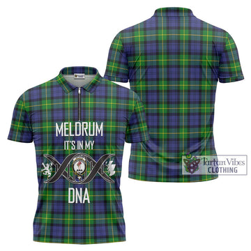 Meldrum Tartan Zipper Polo Shirt with Family Crest DNA In Me Style Unisex - Tartan Vibes Clothing