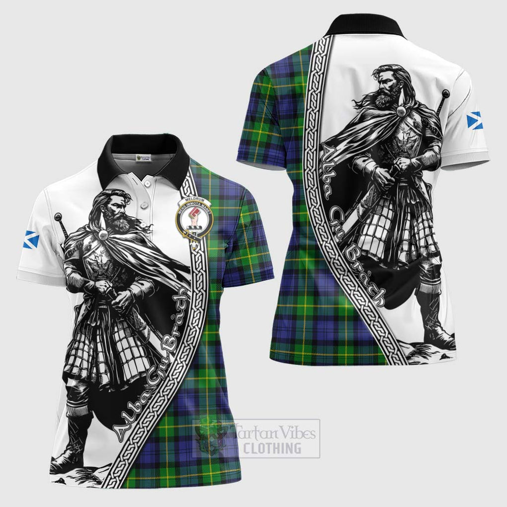 Meldrum Tartan Clan Crest Women's Polo Shirt with Highlander Warrior Celtic Style Women - Tartan Vibes Clothing