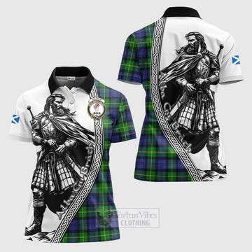 Meldrum Tartan Clan Crest Women's Polo Shirt with Highlander Warrior Celtic Style Women - Tartan Vibes Clothing