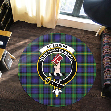 Meldrum Tartan Round Rug with Family Crest Premium Round Rug - Tartan Vibes Clothing
