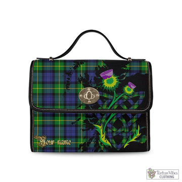 Meldrum Tartan Waterproof Canvas Bag with Scotland Map and Thistle Celtic Accents