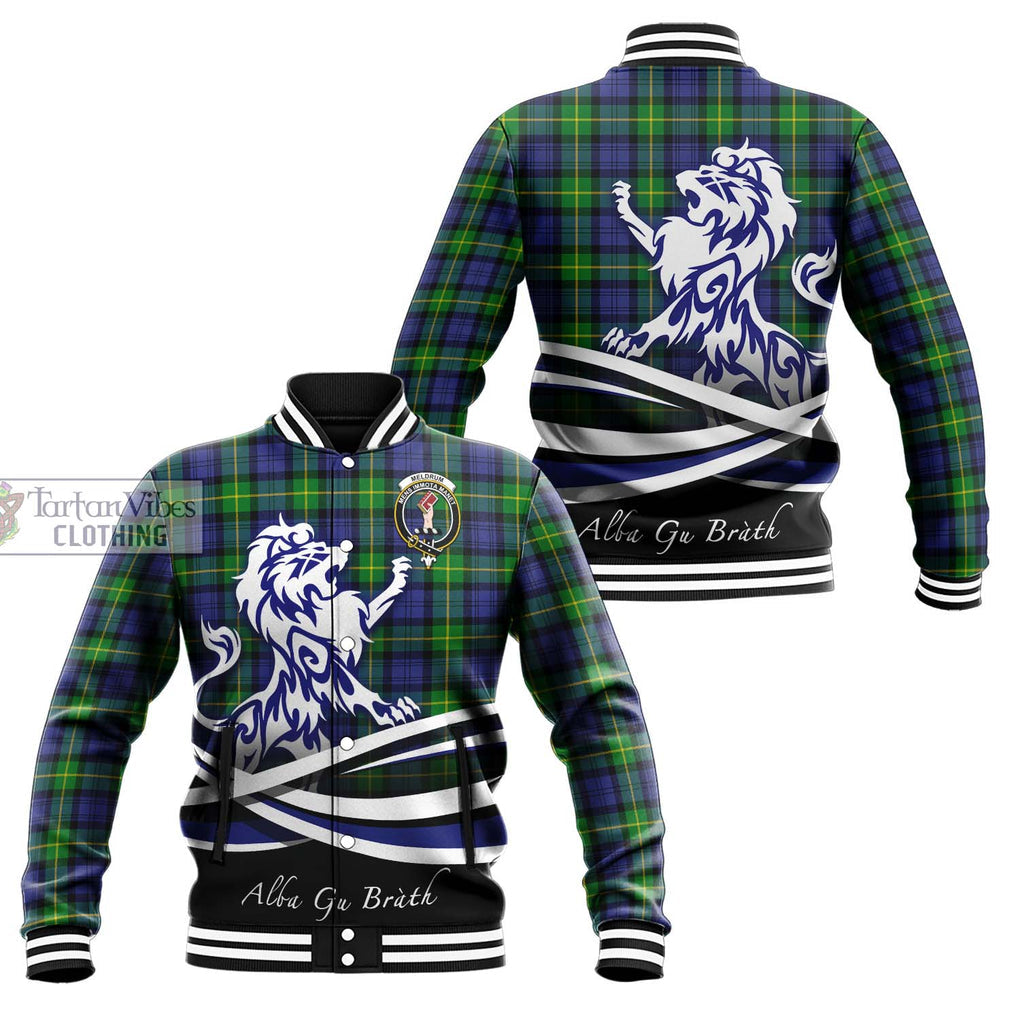 Meldrum Tartan Baseball Jacket with Alba Gu Brath Regal Lion Emblem Unisex - Tartan Vibes Clothing