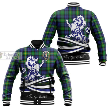 Meldrum Tartan Baseball Jacket with Alba Gu Brath Regal Lion Emblem Unisex - Tartan Vibes Clothing