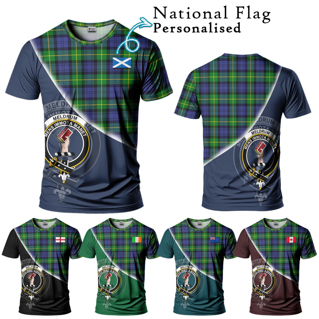 Meldrum Tartan T-Shirt with Personalised National Flag and Family Crest Half Style Kid's Shirt - Tartan Vibes Clothing